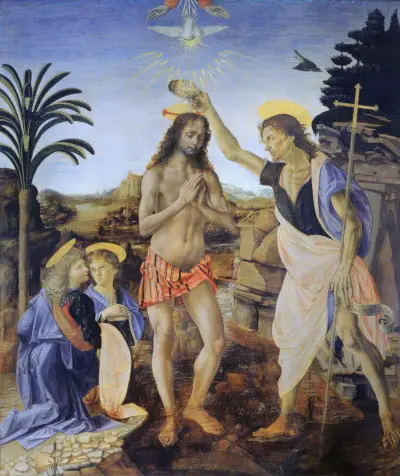 The Baptism of Christ by Leonardo da Vinci and Verrocchio
